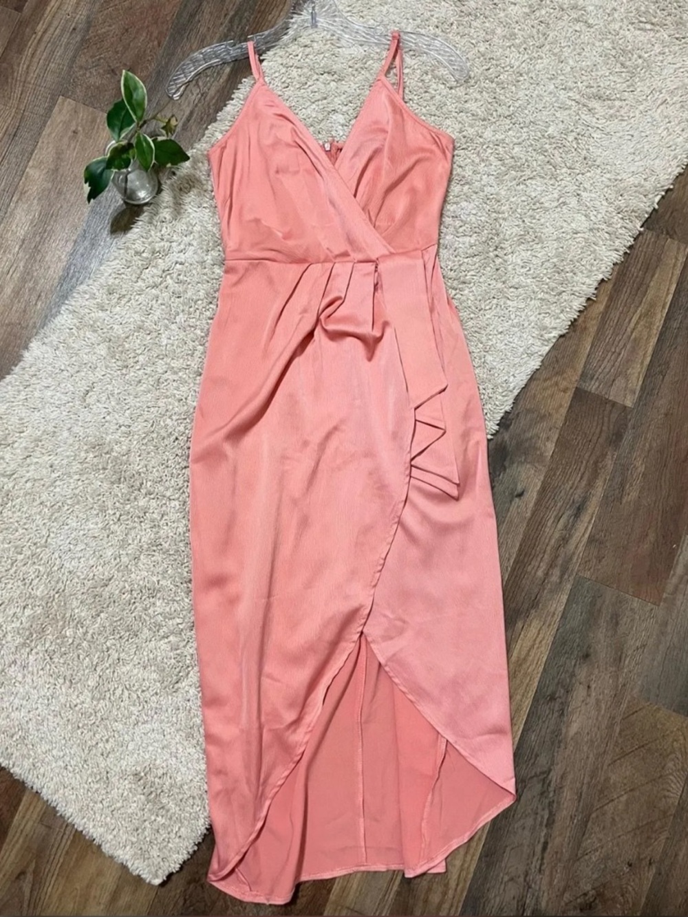 Nasty Gal Coral Wrap Satin Midi Dress
